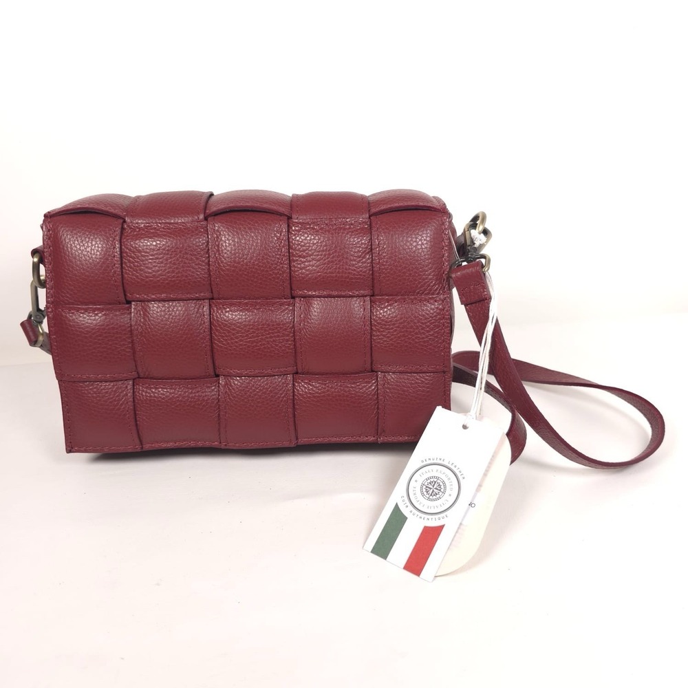 NWT Viola Castellani ITALIAN LEATHER 🇮🇹 Basket Weave Crossbody Bag Burgundy